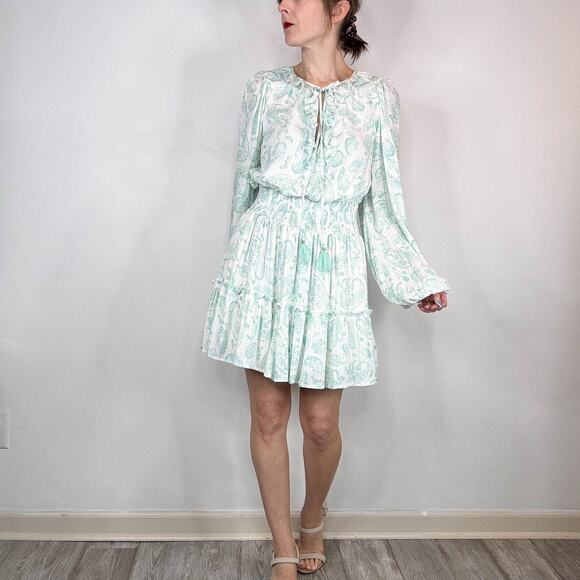 NWT HOUSE OF HARLOW 1960 Mini Dress Ruffle Smocked Waistband long sleeve 3061 - Picture 1 of 11